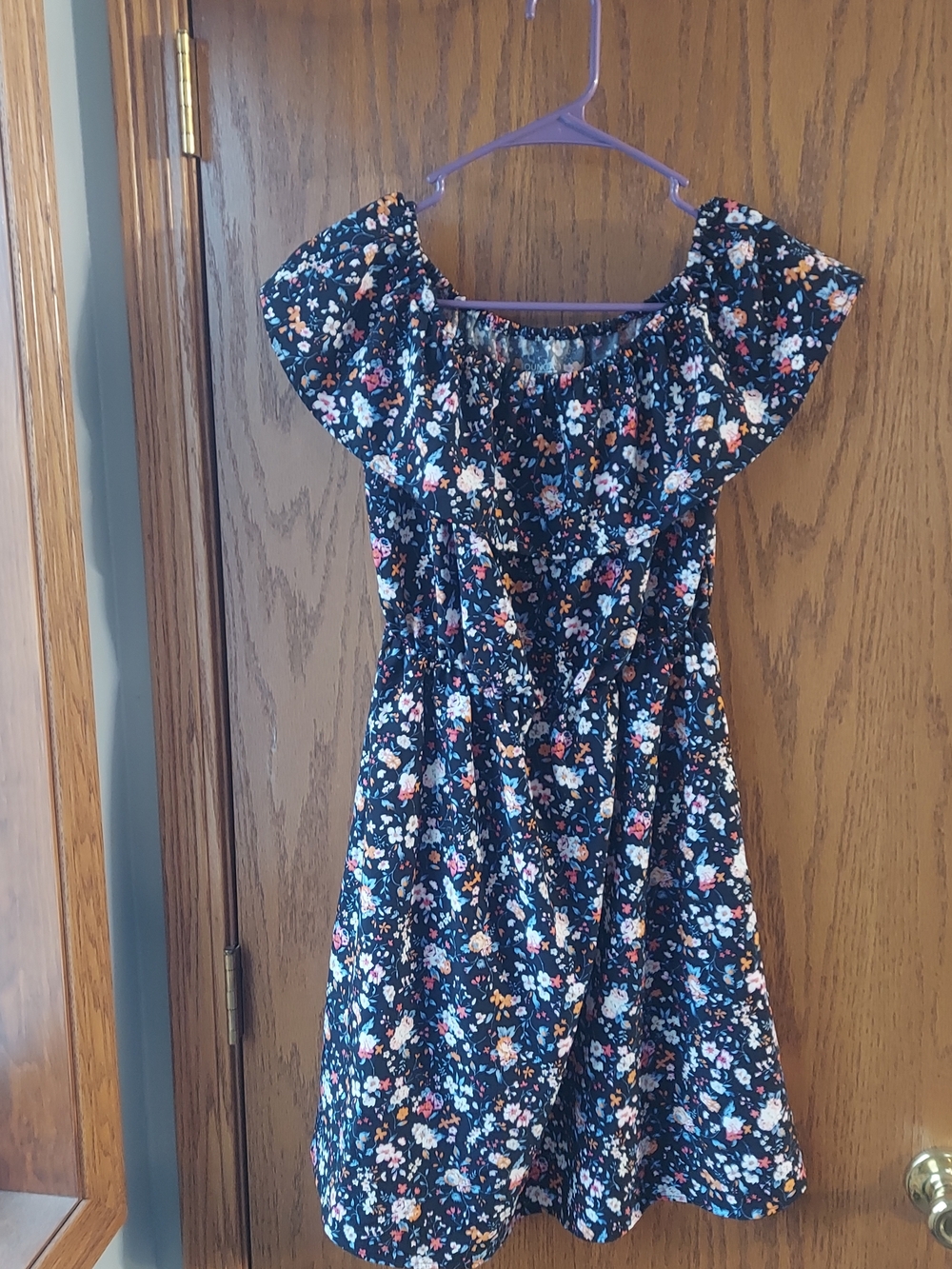 Young USA Floral Off-The-Shoulder Mini Dress -Size Small  Black/Blue/Pink